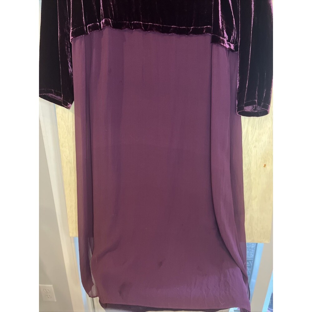 EILEEN FISHER RAISINETTE SILK RAYON VELVET 2PCS DUSTER DRESS W/SLIP size Large - Picture 4 of 6